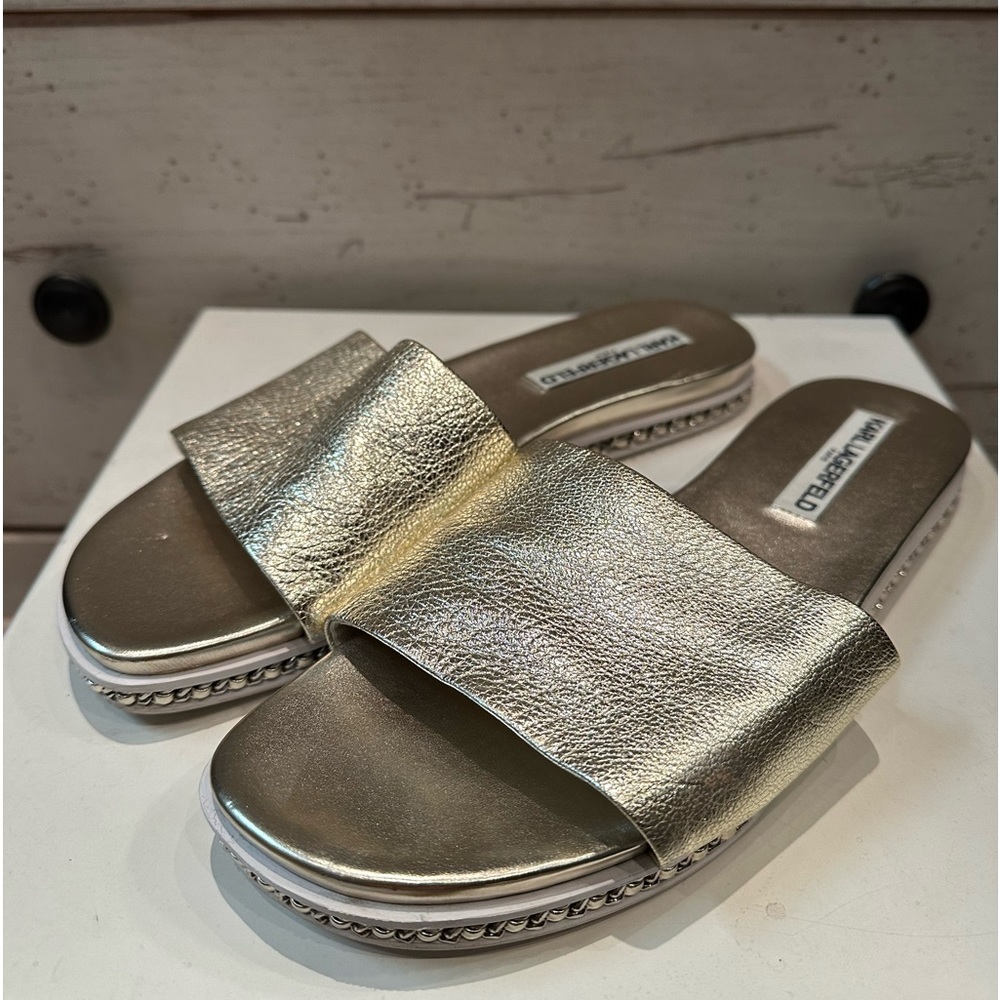 Karl Lagerfeld gold slides